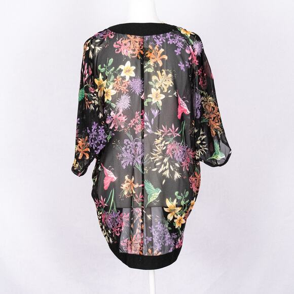 Sheer Floral Cover Up Kaftan Wrap Kimono Boho Cottage Floral Fairy Birds MEDIUM - Picture 4 of 6